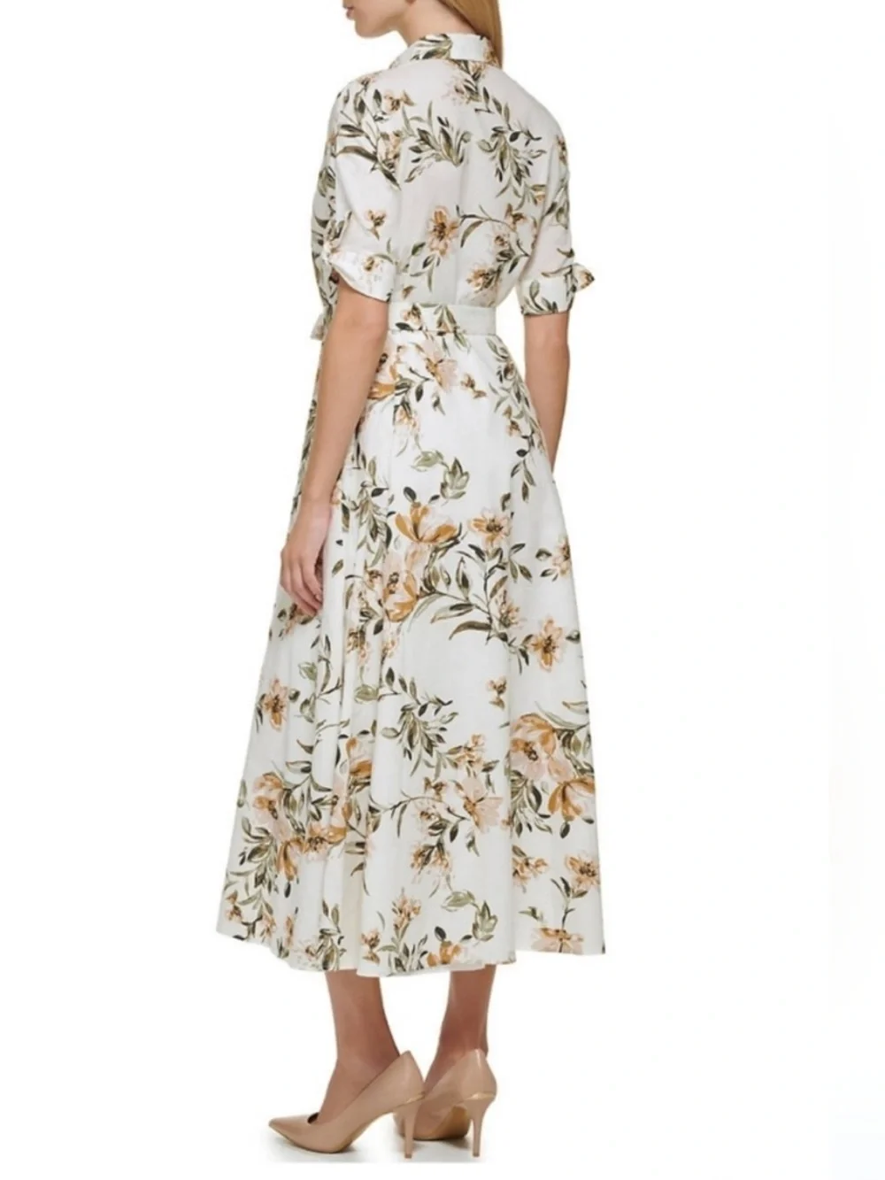 CALVIN KLEIN White Floral Button-Front Tie-Waist Dress - Picture 3 of 8